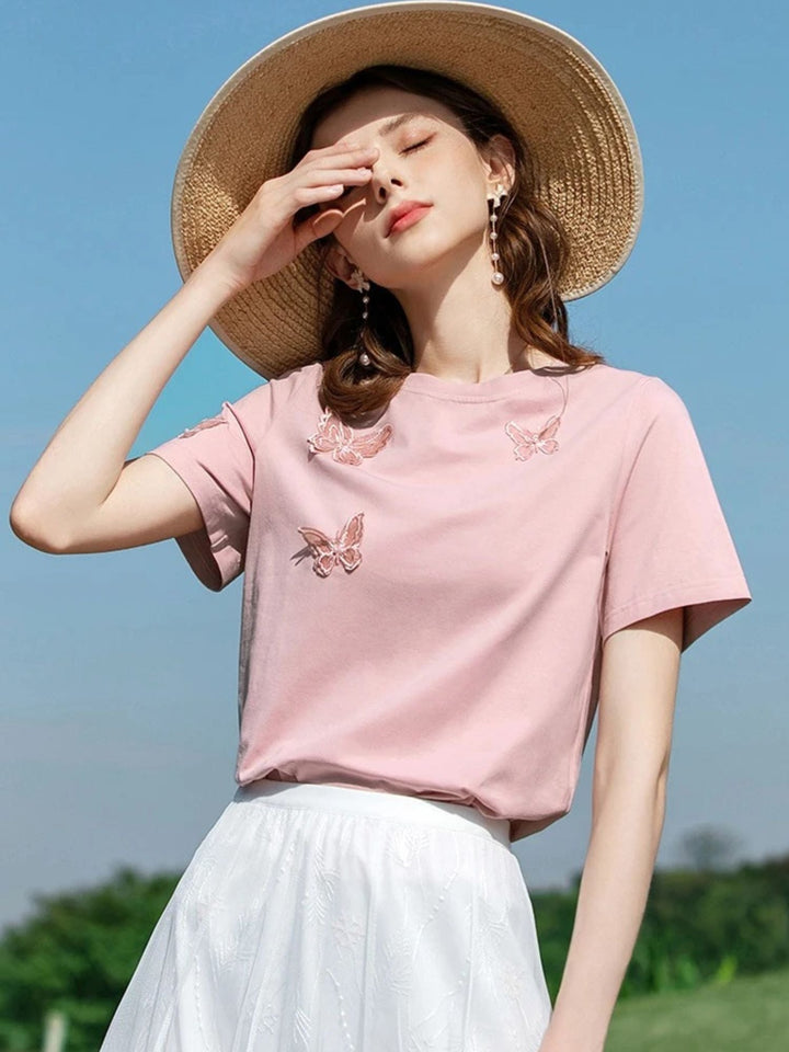 Summer T-Shirt with Butterfly Embroidery
