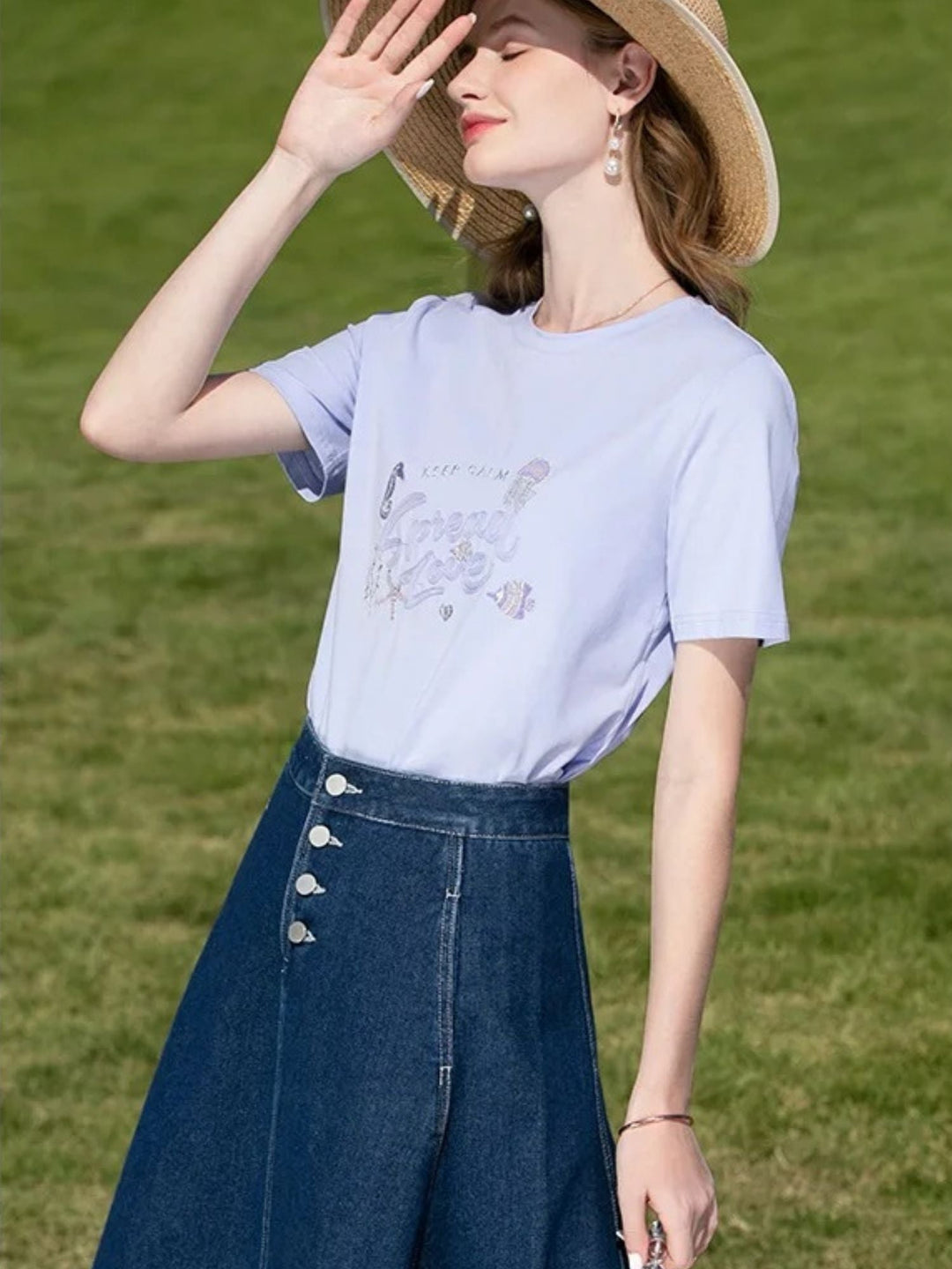Vintage High-Waisted Denim Midi Skirt