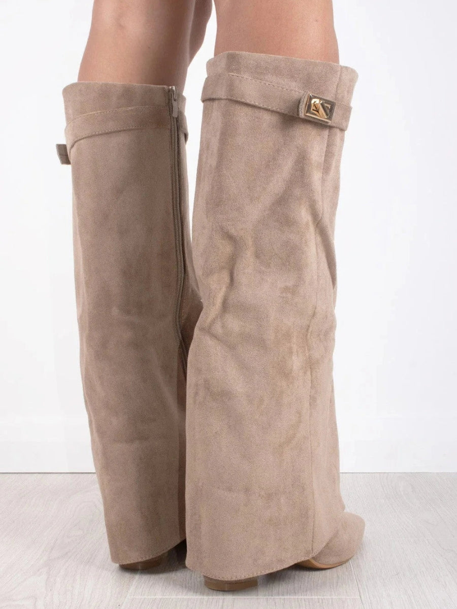 Women’s Suede Fold-Over Boots – Golden Detail