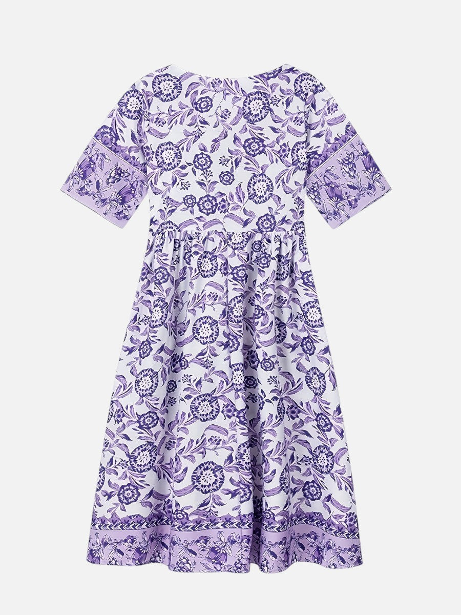 Women’s Floral V-Neck Midi Dress – Relaxed Summer Elegance