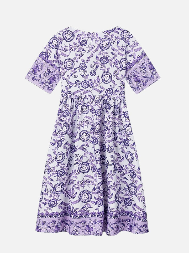 Women’s Floral V-Neck Midi Dress – Relaxed Summer Elegance