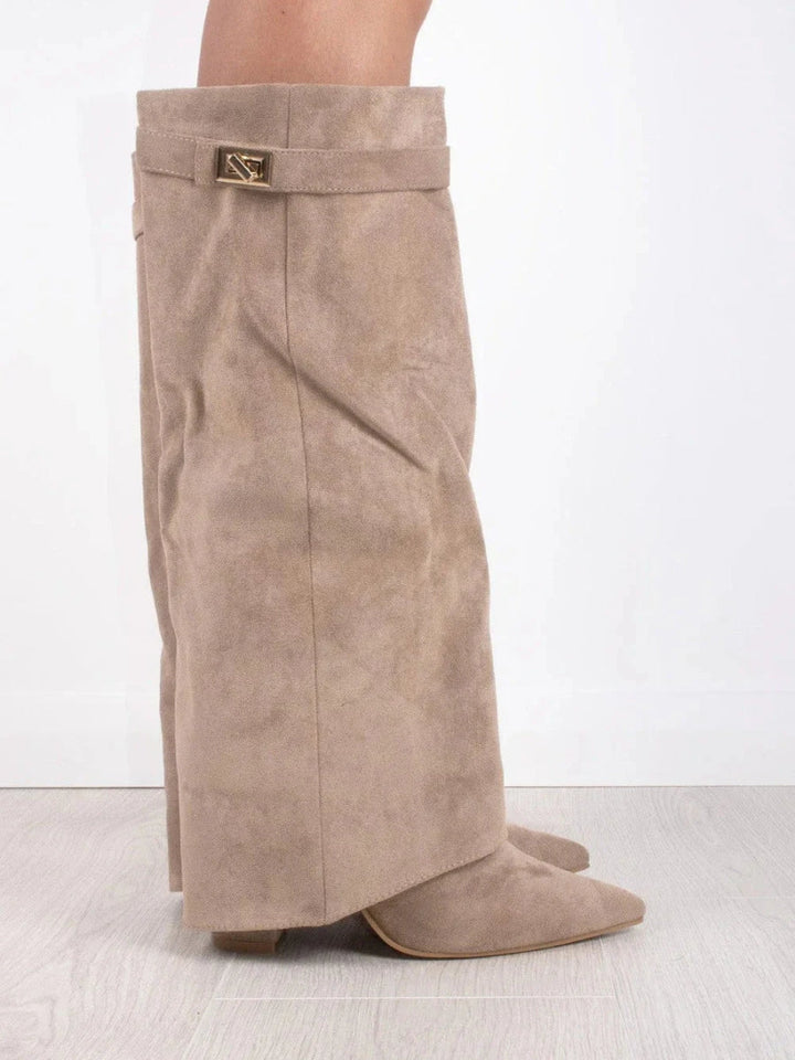 Women’s Suede Fold-Over Boots – Golden Detail
