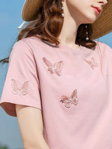 Summer T-Shirt with Butterfly Embroidery