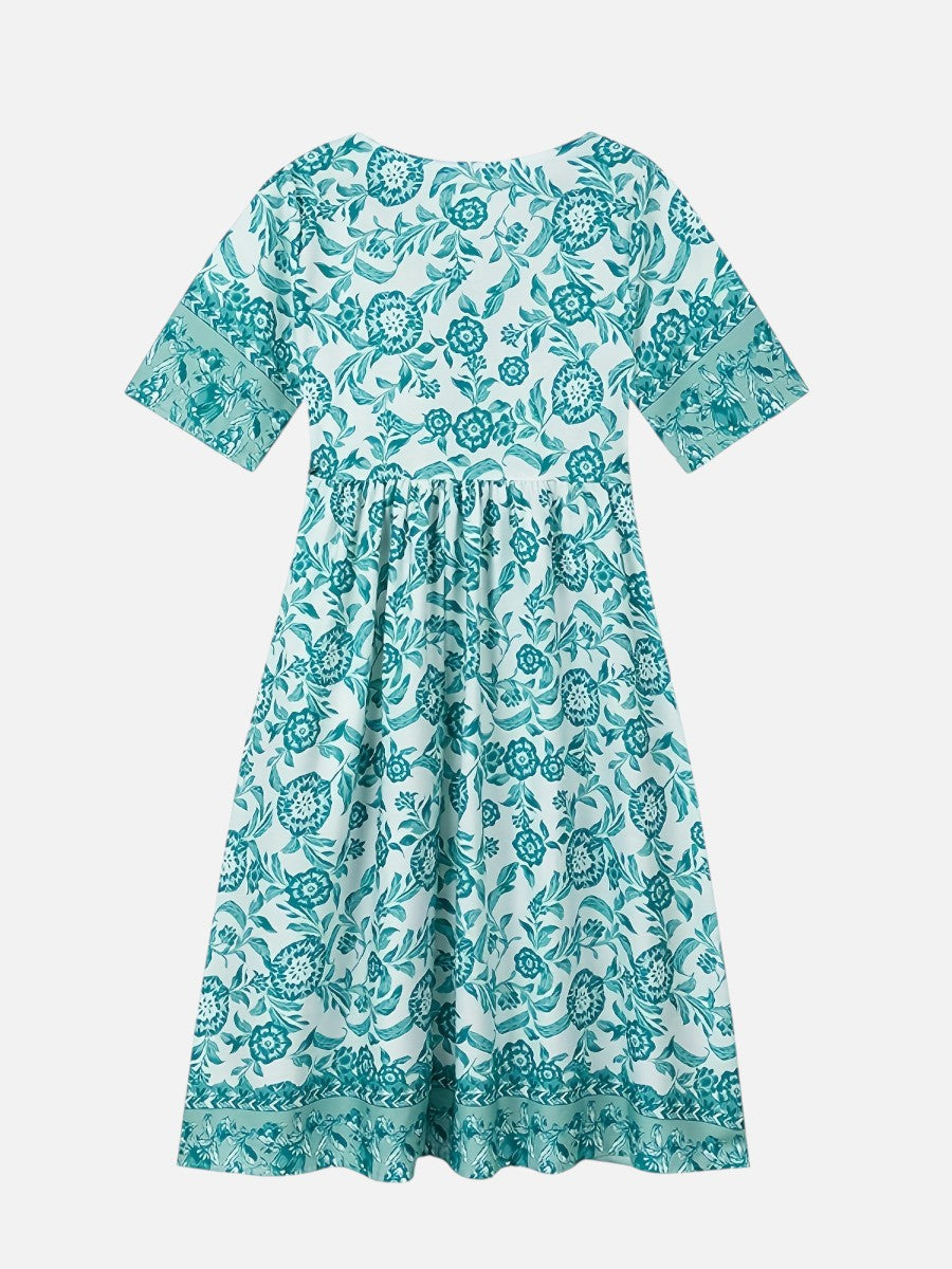 Women’s Floral V-Neck Midi Dress – Relaxed Summer Elegance