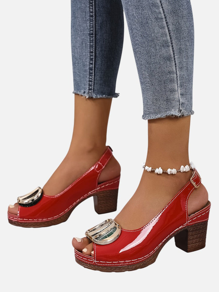 Women’s Comfort Strap Heels – Glossy Leather Look Style