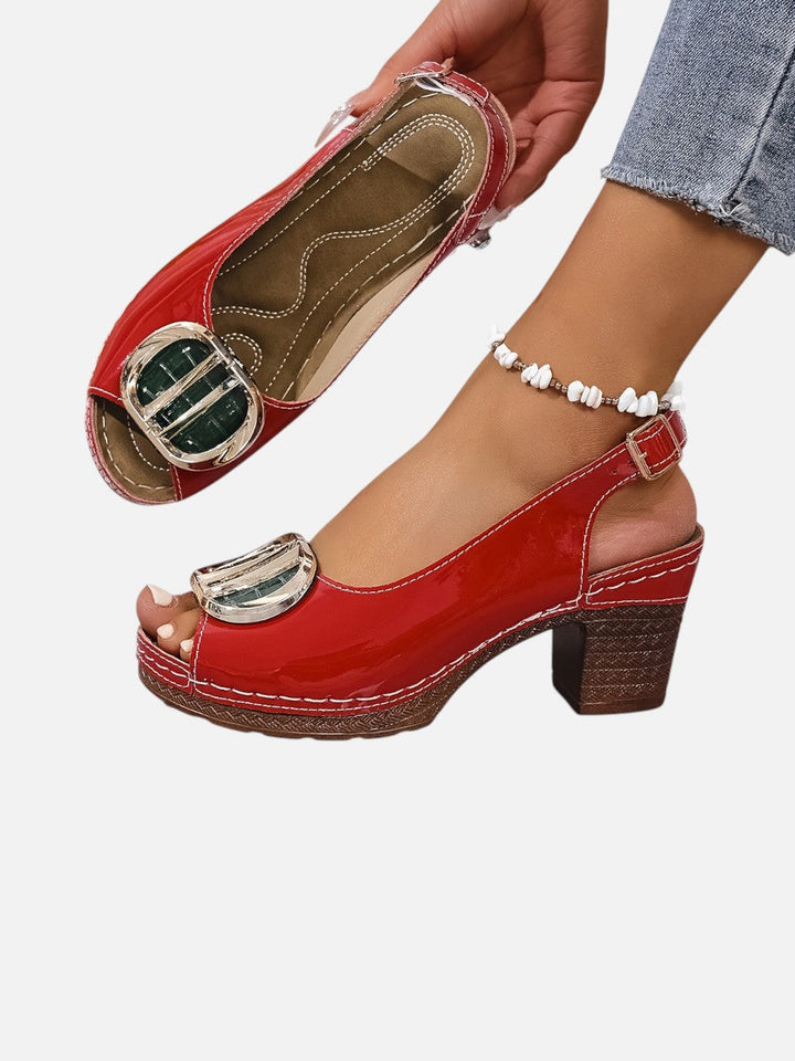 Women’s Comfort Strap Heels – Glossy Leather Look Style
