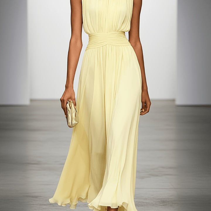 Arabella | Pleated Maxi Wedding Guest Dress With Ruched Waist