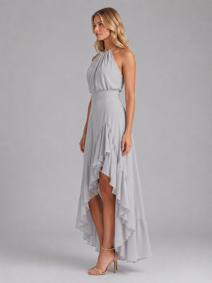 Women’s Halter Neck Ruffle Midi Dress – Flowing Silhouette