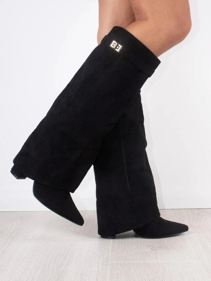 Women’s Suede Fold-Over Boots – Golden Detail