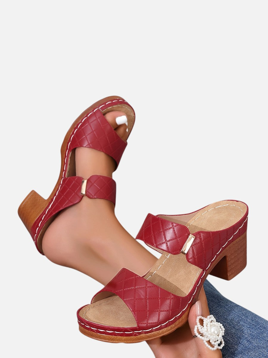Women’s Comfort Block Heel Sandals – Quilted Leather Look