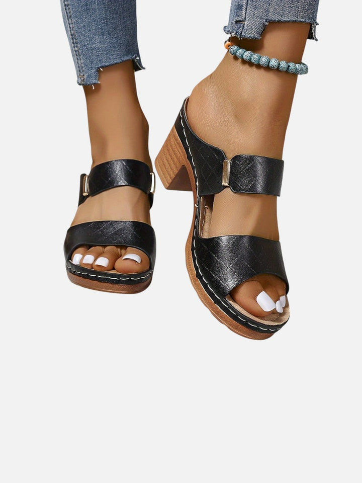 Women’s Comfort Block Heel Sandals – Quilted Leather Look
