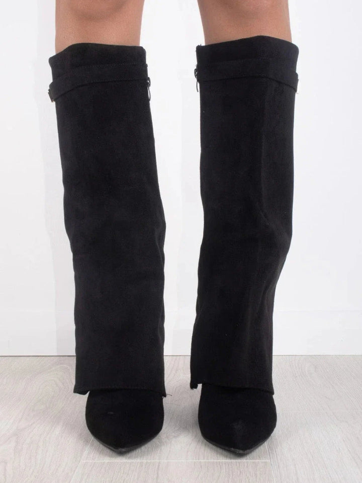 Women’s Suede Fold-Over Boots – Golden Detail