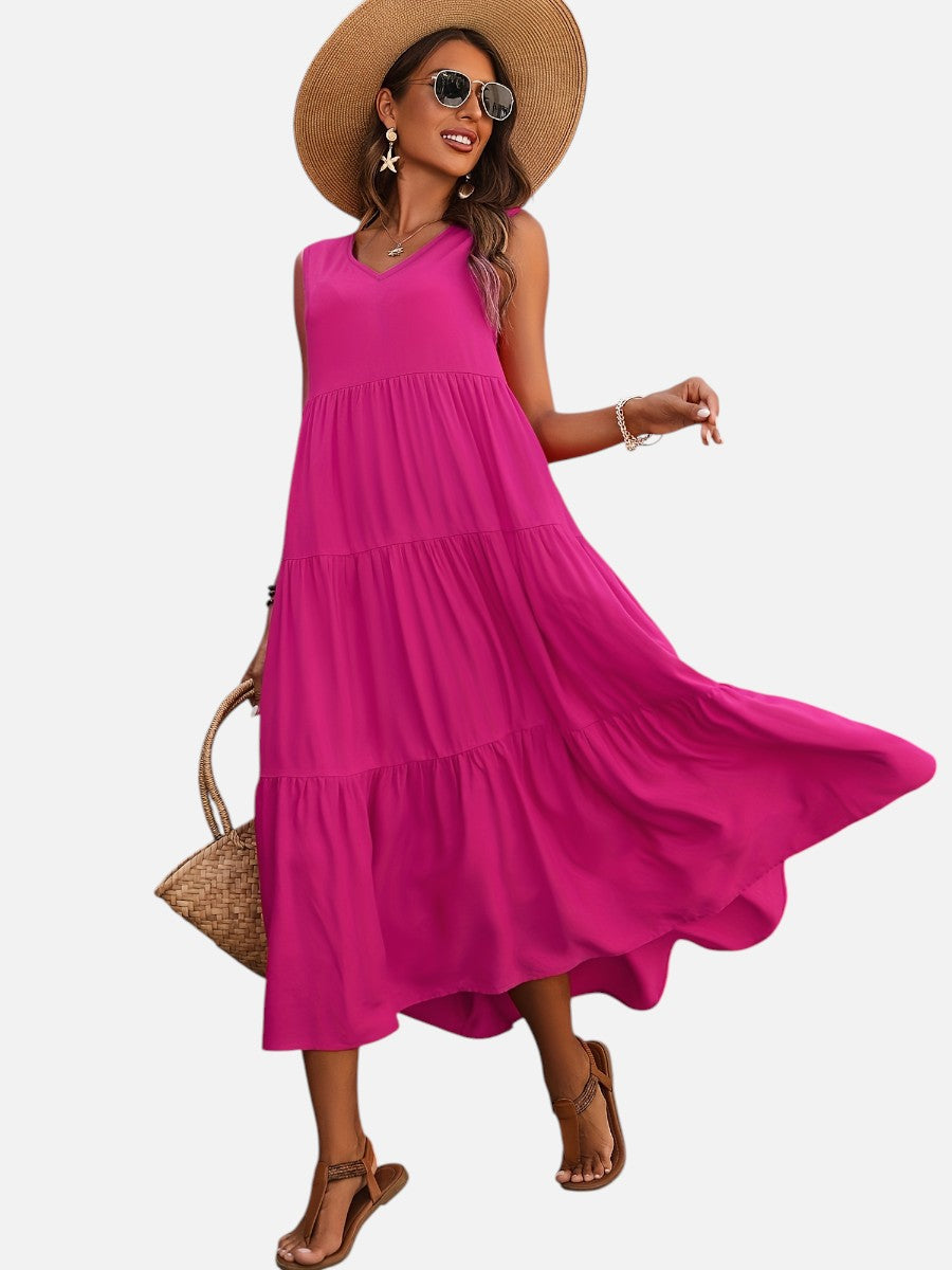 Women’s V-Neck Tiered Maxi Dress – Effortless Summer Elegance