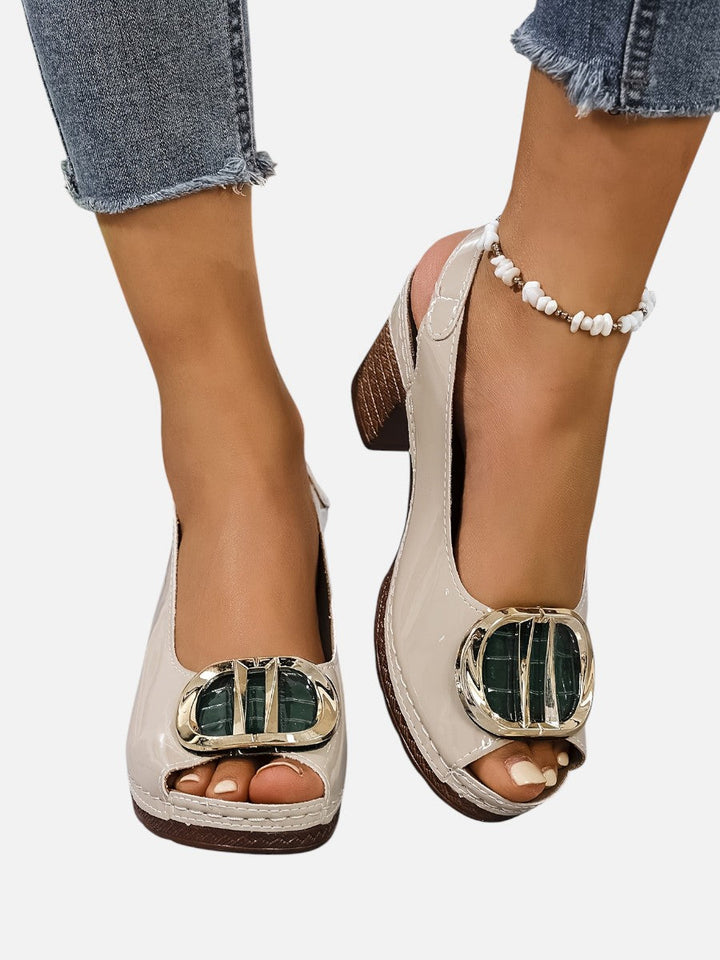 Women’s Comfort Strap Heels – Glossy Leather Look Style