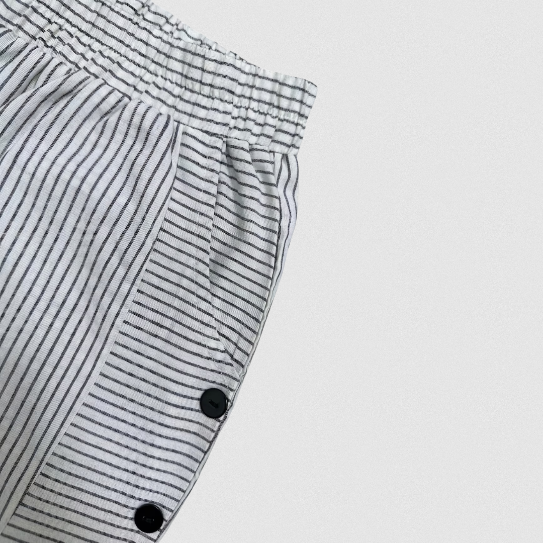 Women’s Striped Button Detail Trousers – Relaxed Fit