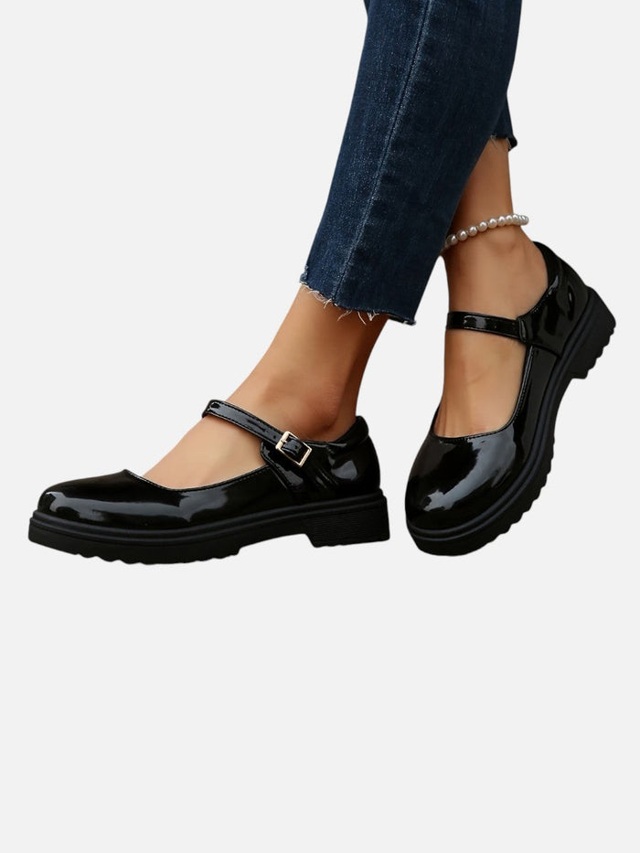 Women’s Glossy Leather Look Mary Jane Loafers – Comfort Style