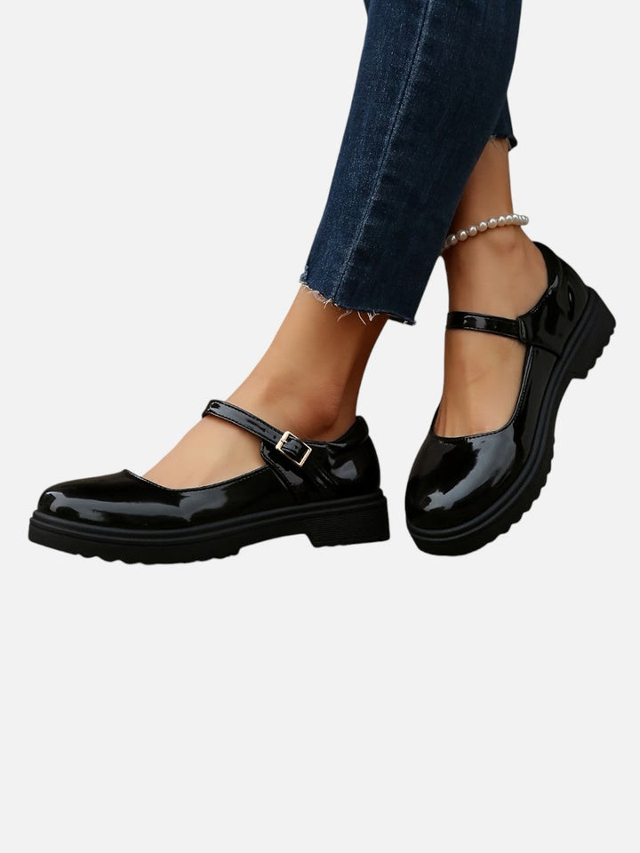 Women’s Glossy Leather Look Mary Jane Loafers – Comfort Style