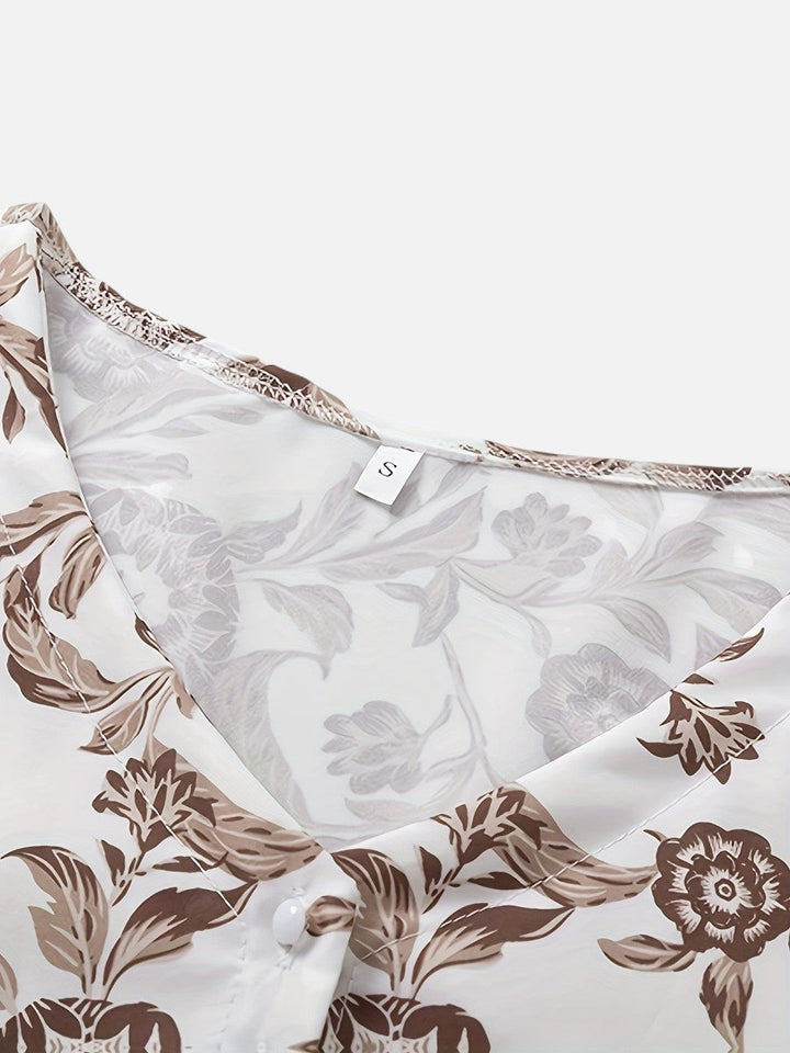 Women’s Floral V-Neck Midi Dress – Relaxed Summer Elegance