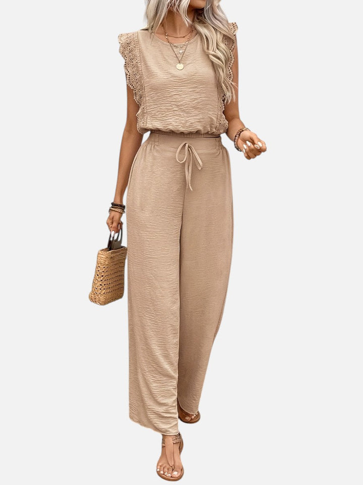 Women’s Two Piece Outfit Set – Relaxed Top & Wide Leg Trousers