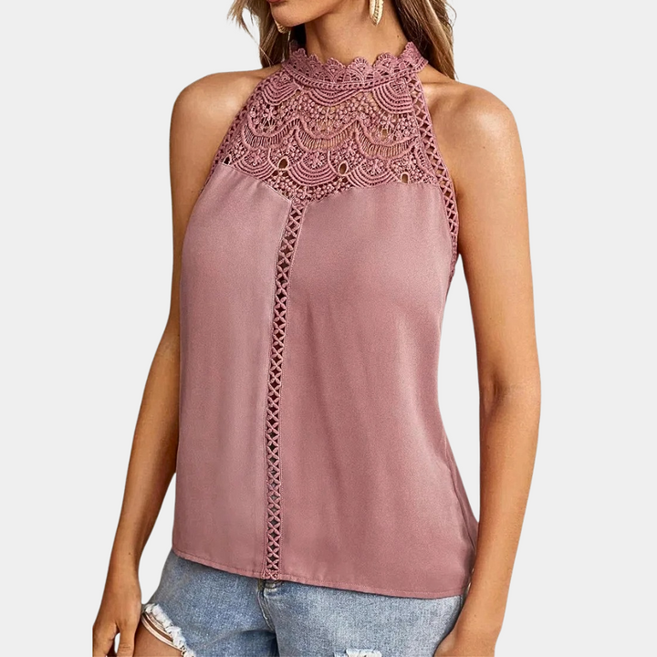 Elowyn | Lace Mock-Neck Sleeveless Top