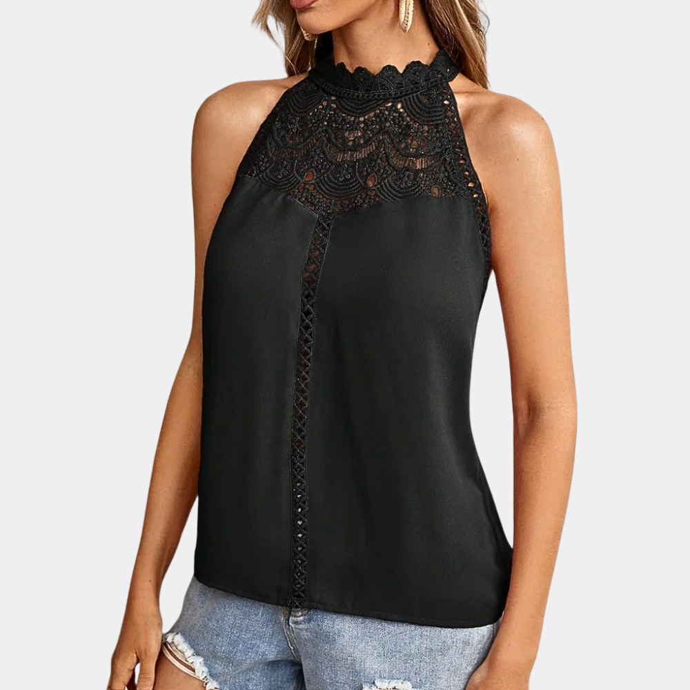 Elowyn | Lace Mock-Neck Sleeveless Top