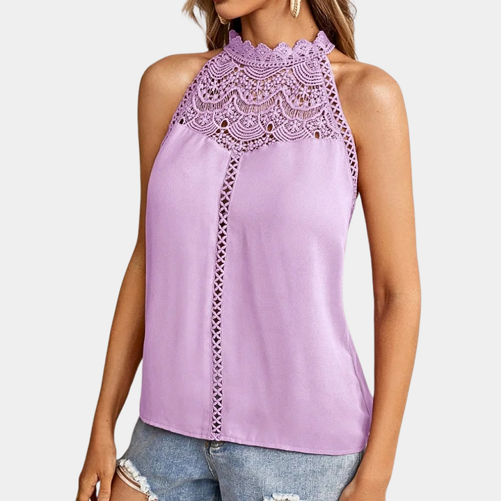 Elowyn | Lace Mock-Neck Sleeveless Top