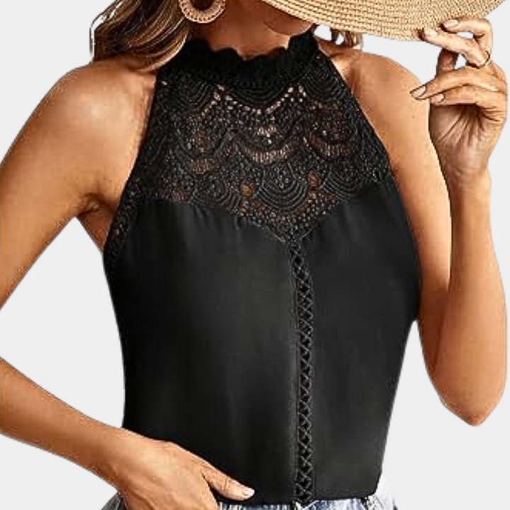 Elowyn | Lace Mock-Neck Sleeveless Top