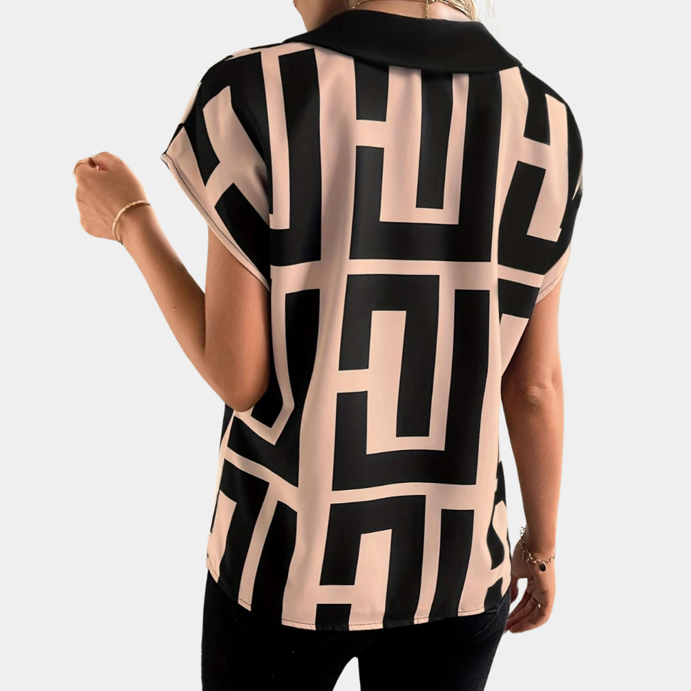 Velora | Geometric V-Neck Blouse