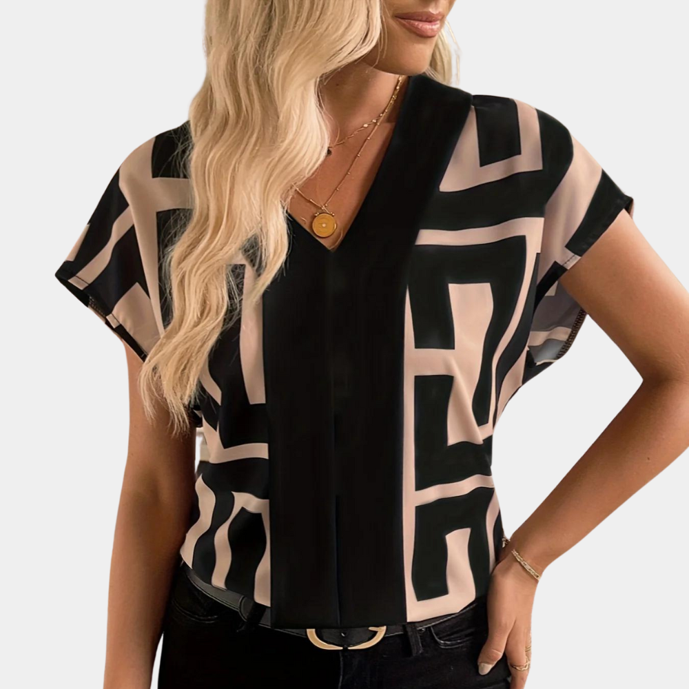 Velora | Geometric V-Neck Blouse