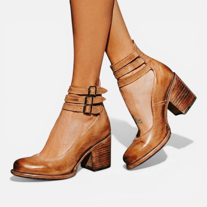 Women's Block Heel Ankle Boots – Buckle Strap Comfort