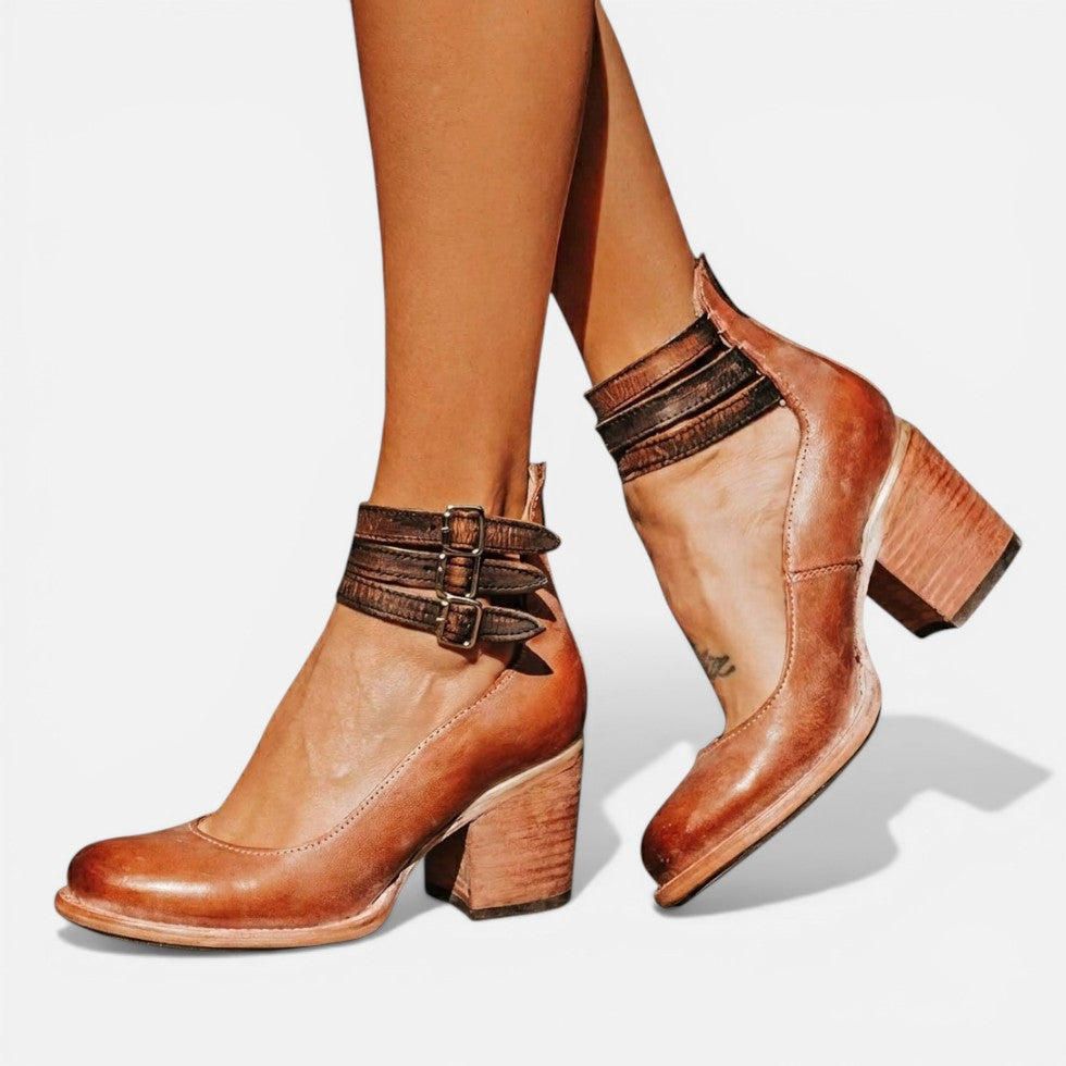 Women's Block Heel Ankle Boots – Buckle Strap Comfort