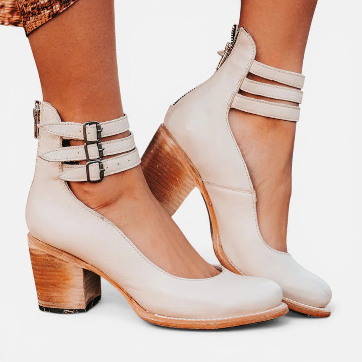 Women's Block Heel Ankle Boots – Buckle Strap Comfort