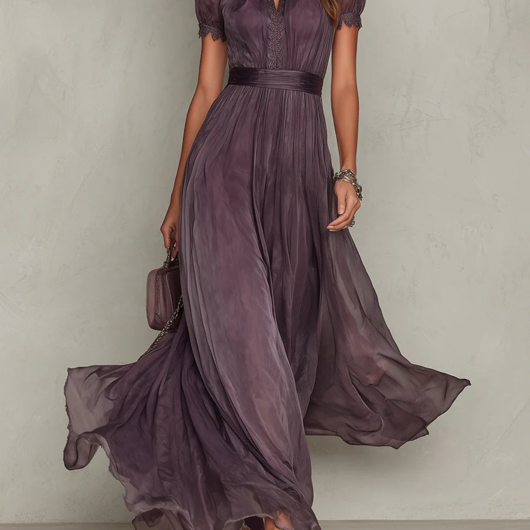 lace and chiffon maxi dress Zapaka Women Navy Chiffon A-Line Long Mother of the Bride Dress with Lace V-Neck Long Sleeves Wedding Guest Dress, Navy / US18W