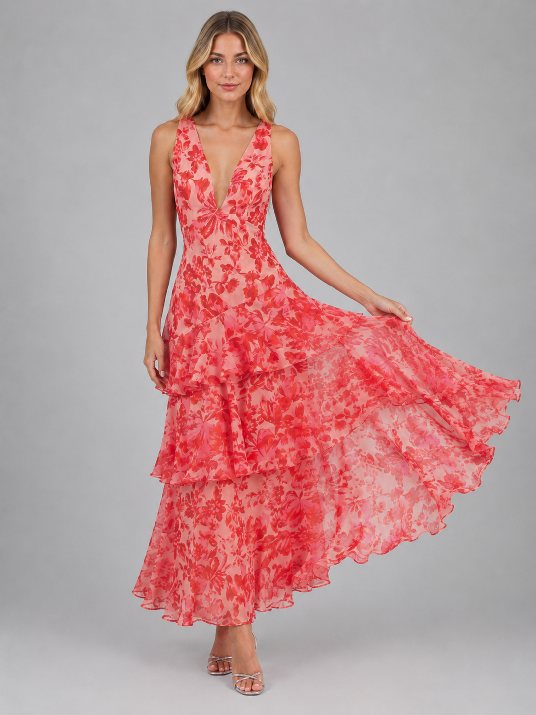 Women’s Floral Chiffon Ruffle Maxi Dress – Summer Occassion Style