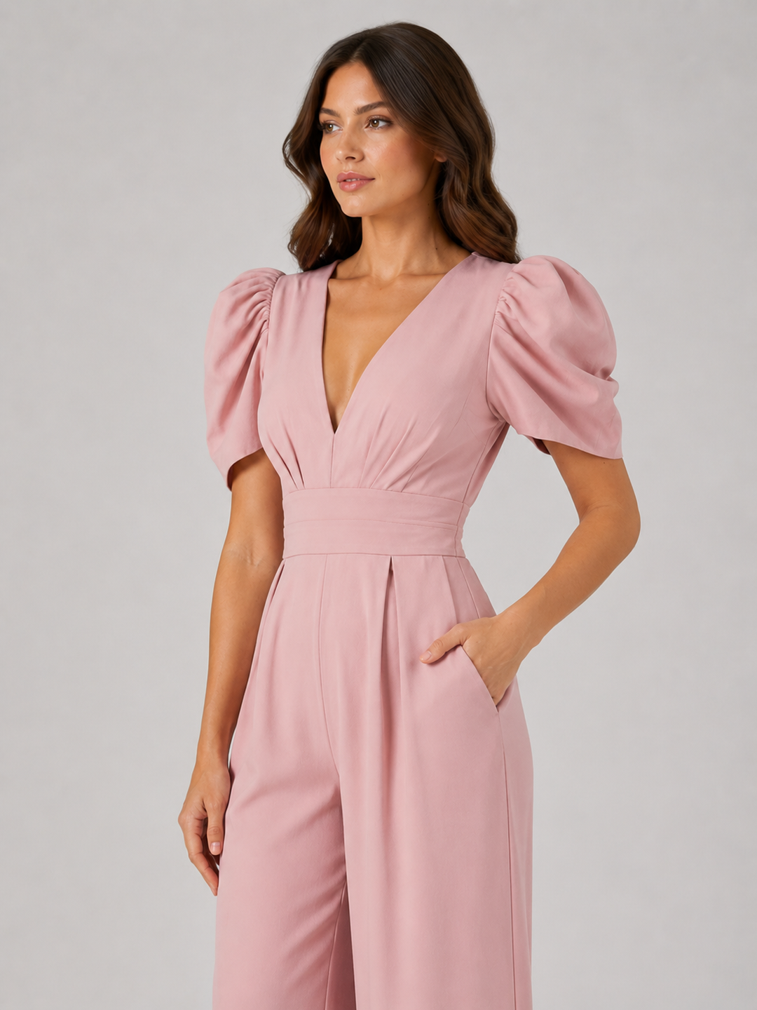 Women's Puff Sleeve Wide Leg Jumpsuit – Tailored Formal Style