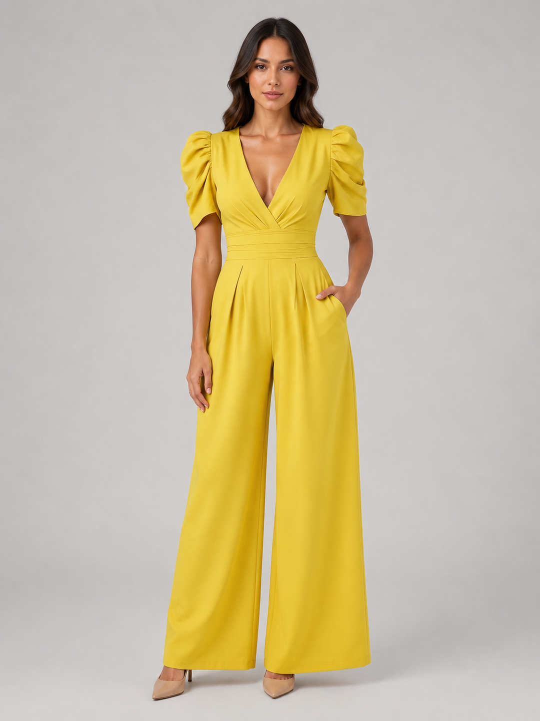 Women's Puff Sleeve Wide Leg Jumpsuit – Tailored Formal Style