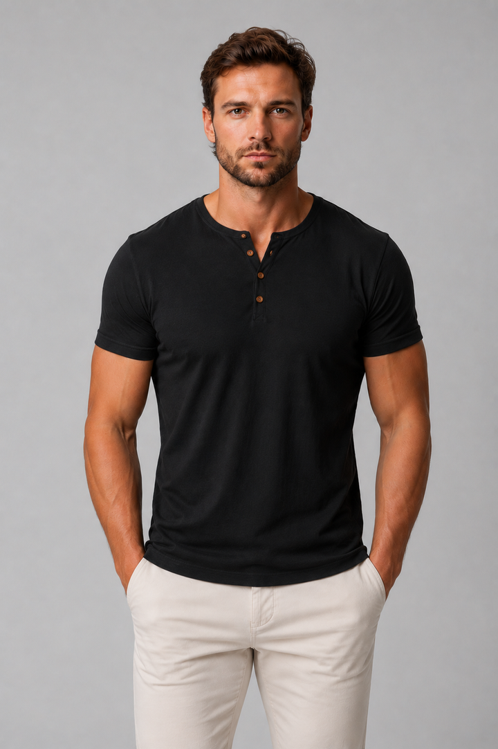 Men's Slim Fit Henley T-Shirt – Casual Button Neck