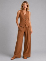 Women’s Sleeveless Waistcoat & Wide-Leg Trousers Set – Relaxed Tailored Co-Ord