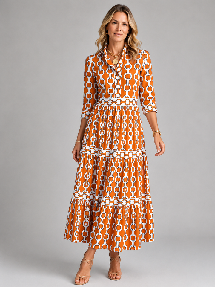 Women’s Chain Print Midi Dress – Flattering Relaxed Fit