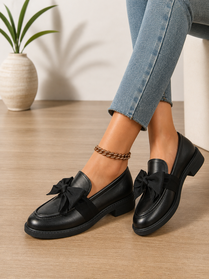 Women’s Leather Loafers – Bow Detail Classic Slip-On