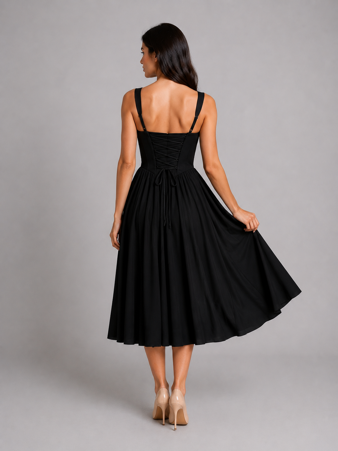 Women's Corset Pleated Midi Dress – Wedding Guest Occasion