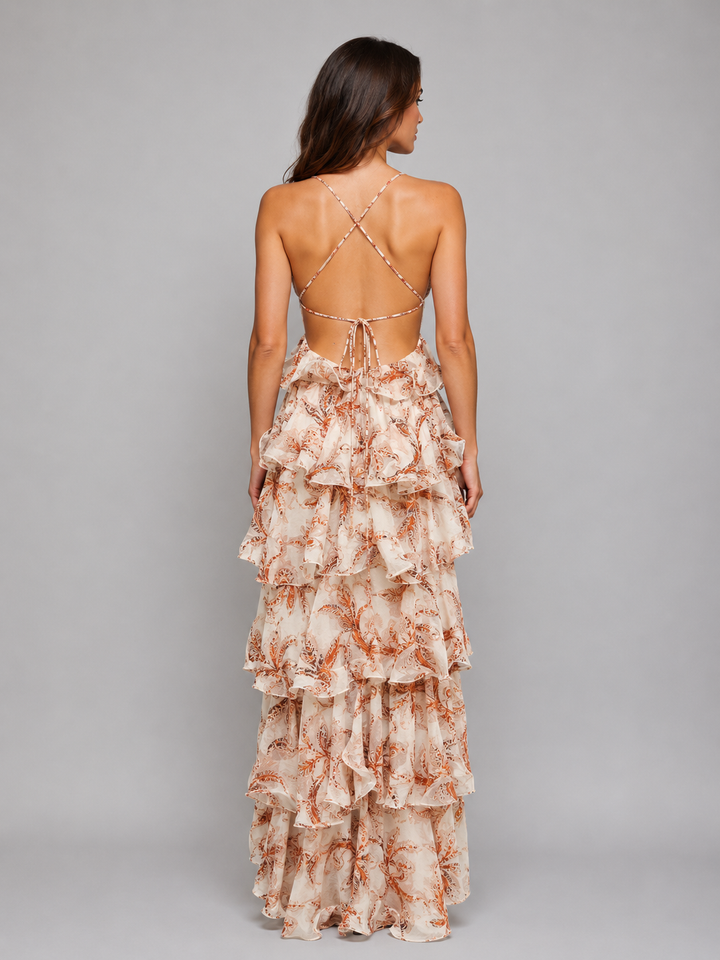 Women's Butterfly Ruffle Maxi Dress – Flowing Silhouette