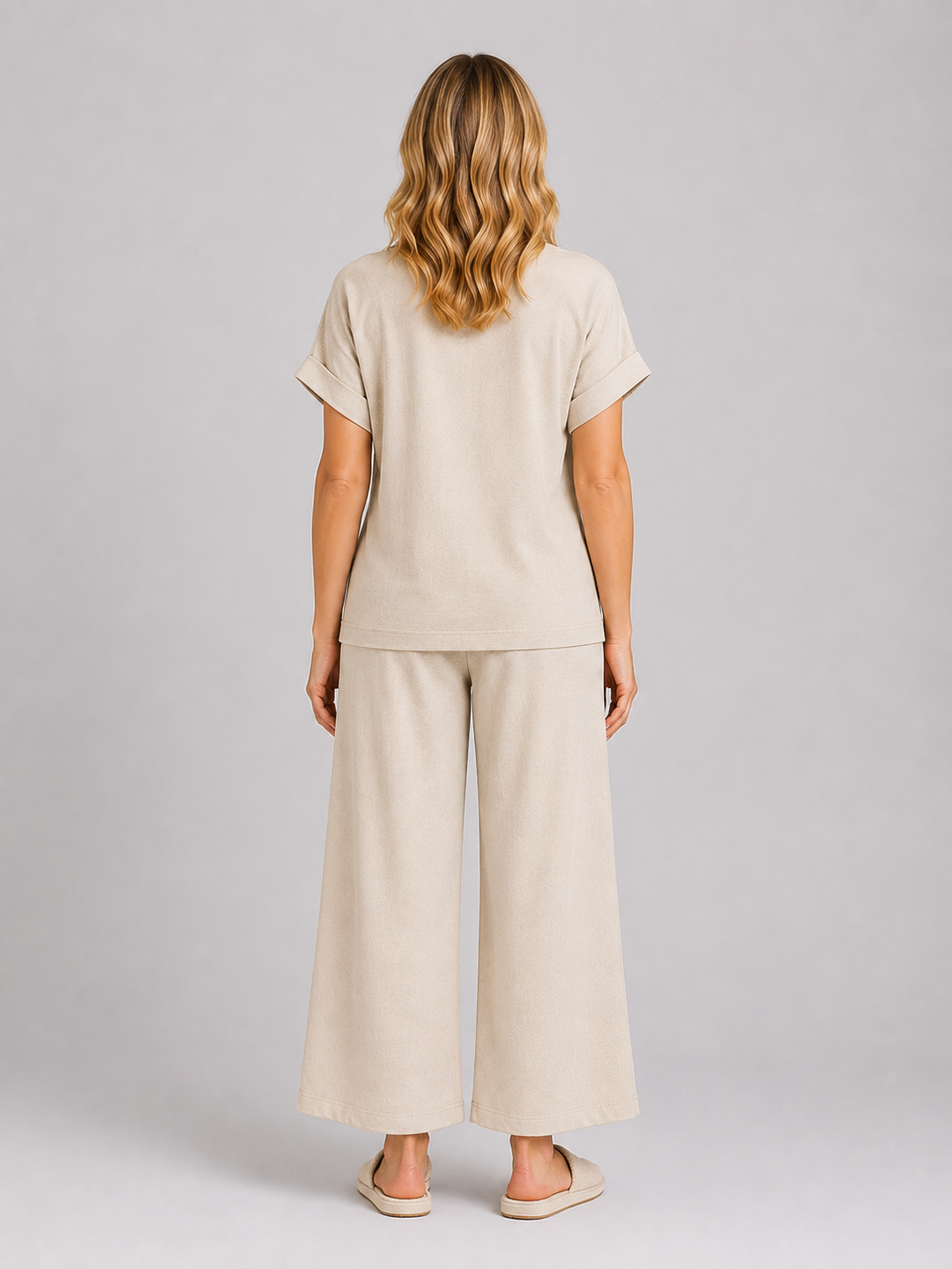 Women's Wide Leg Trouser Co-Ord Set – Crochet Detail Top & Trousers