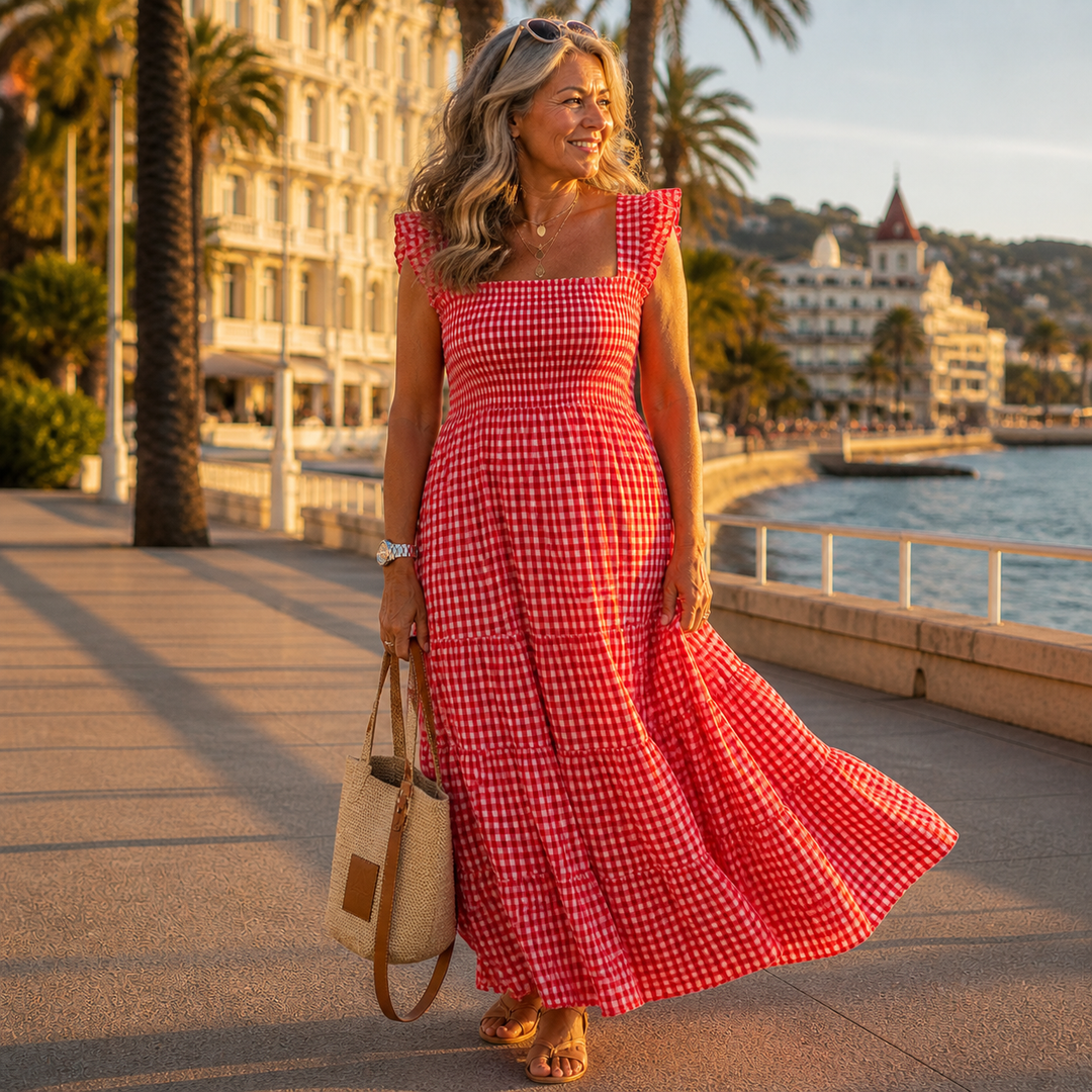 Elara | Gingham Plaid Maxi Dress