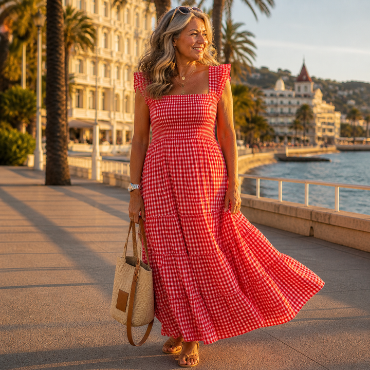 Elara | Gingham Plaid Maxi Dress