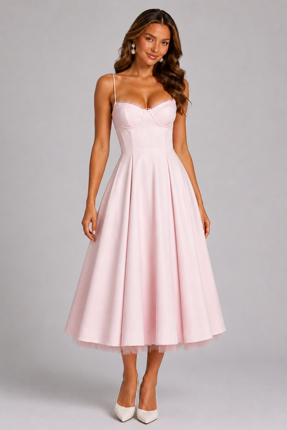 Seraphina | Corset Spaghetti Strap Midi Wedding Guest Dress