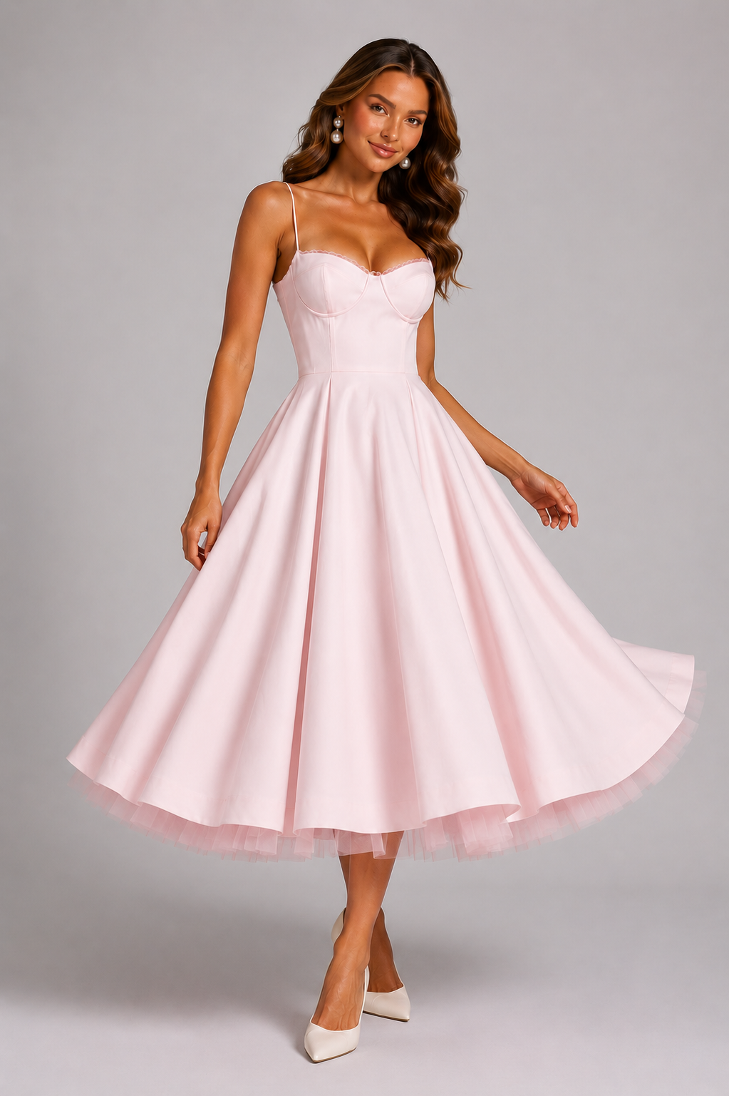 Seraphina | Corset Spaghetti Strap Midi Wedding Guest Dress