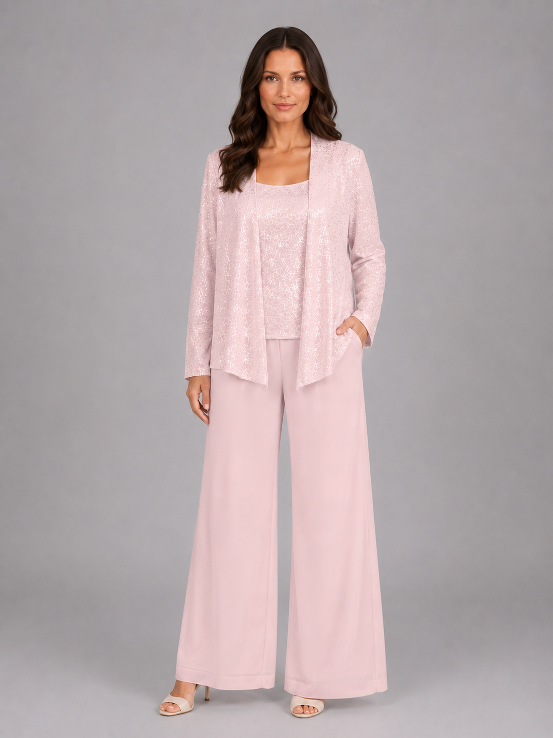 Women's Sequin Three-Piece Trouser Set – Elegant Occasion Co-Ord