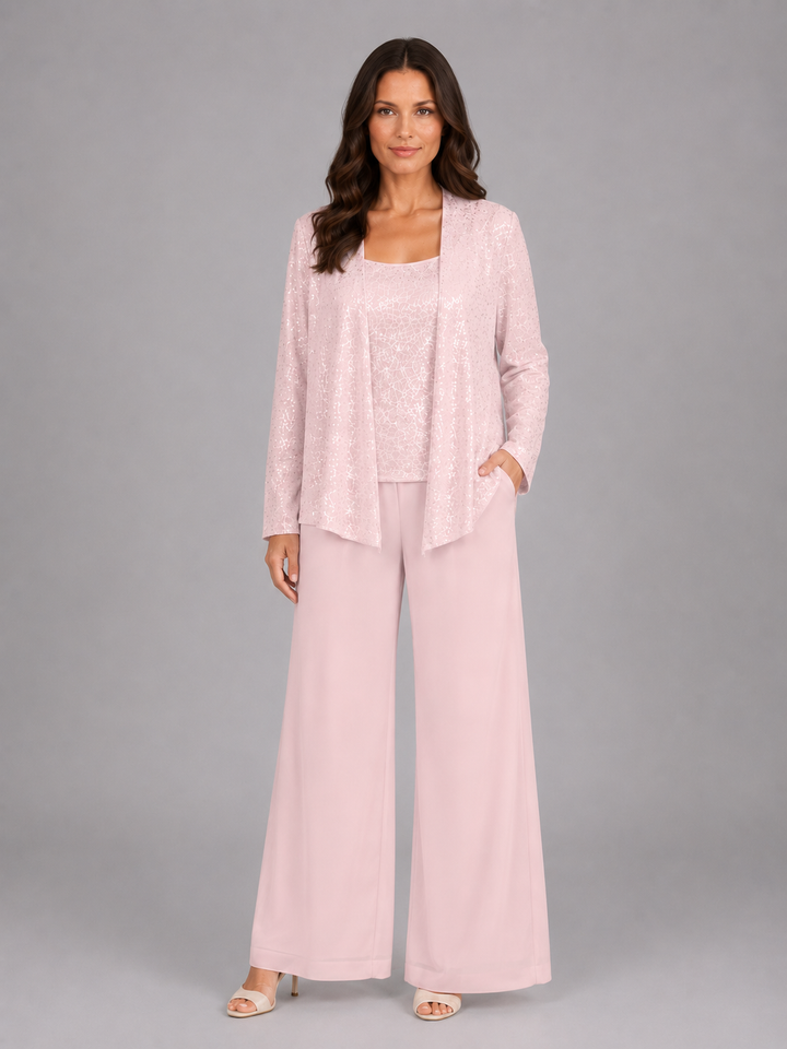 Women's Sequin Three-Piece Trouser Set – Elegant Occasion Co-Ord