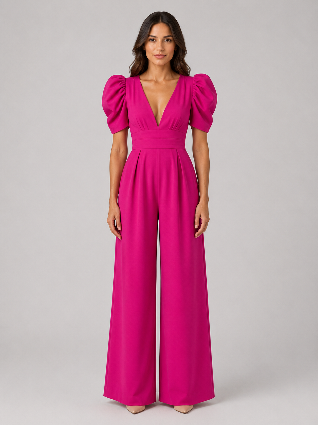 Women's Puff Sleeve Wide Leg Jumpsuit – Tailored Formal Style